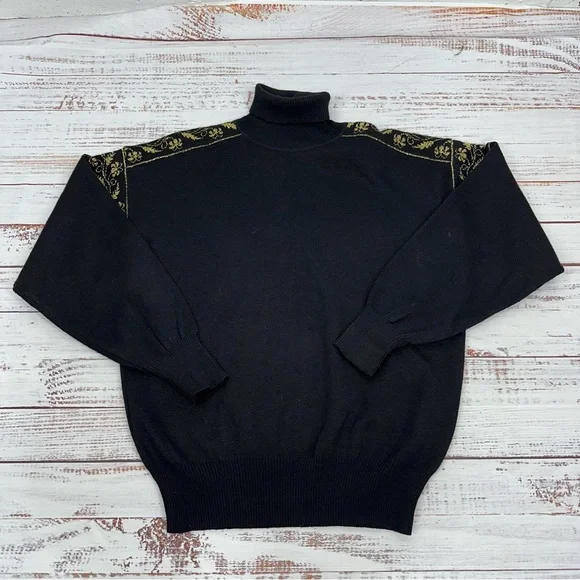 Vintage David Meister Large Wool Blend Black Metallic Gold Turtleneck Sweater - Picture 10 of 15